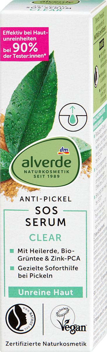 alverde NATURKOSMETIK Clear Anti-Pimple SOS Serum Healing Clay & Green Tea, 15 ml
