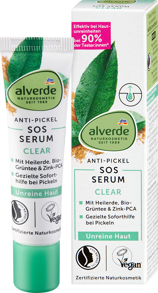 alverde NATURKOSMETIK Clear Anti-Pimple SOS Serum Healing Clay & Green Tea, 15 ml