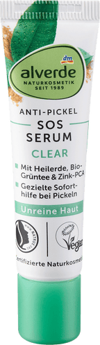 alverde NATURKOSMETIK Clear Anti-Pimple SOS Serum Healing Clay & Green Tea, 15 ml