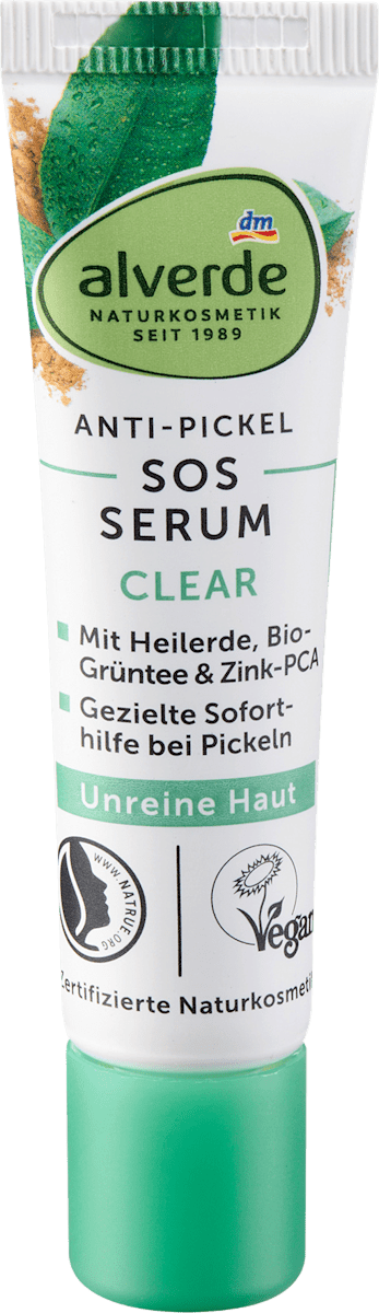 alverde NATURKOSMETIK Clear Anti-Pimple SOS Serum Healing Clay & Green Tea, 15 ml