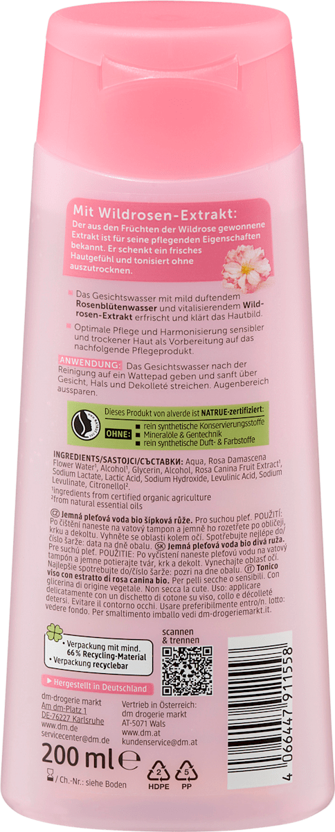 alverde NATURKOSMETIK Face Toner Gentle Wild Rose, 200 ml