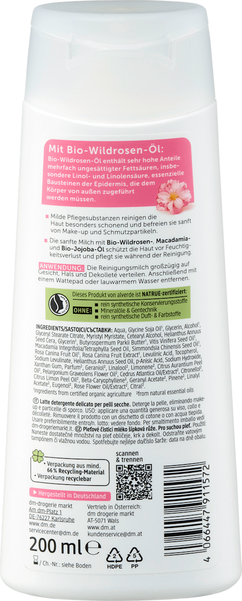 alverde NATURKOSMETIK Cleansing Milk Wild Rose Mild, 200 ml