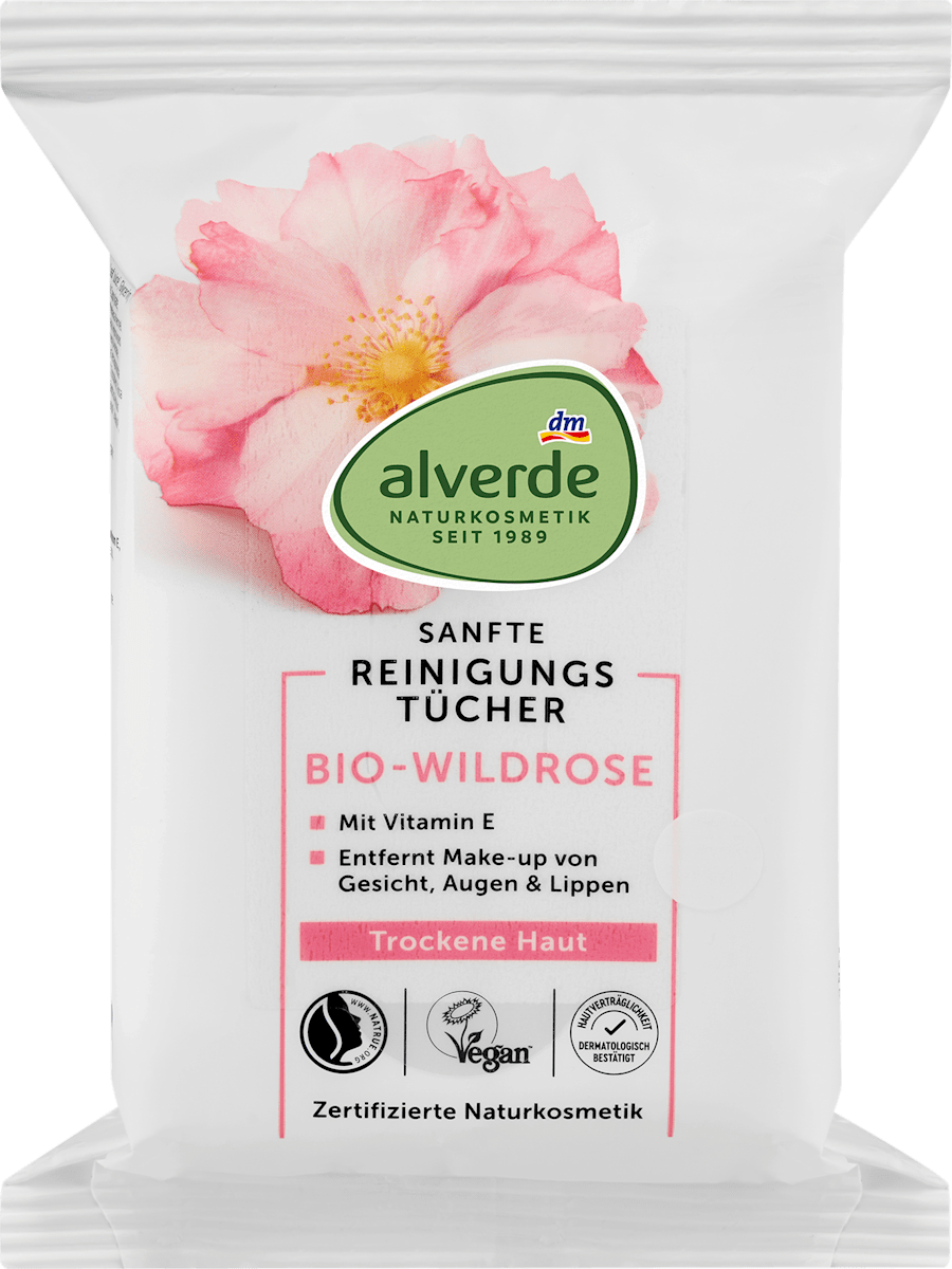 alverde NATURKOSMETIK Cleansing Wipes Wild Rose, 25 pcs