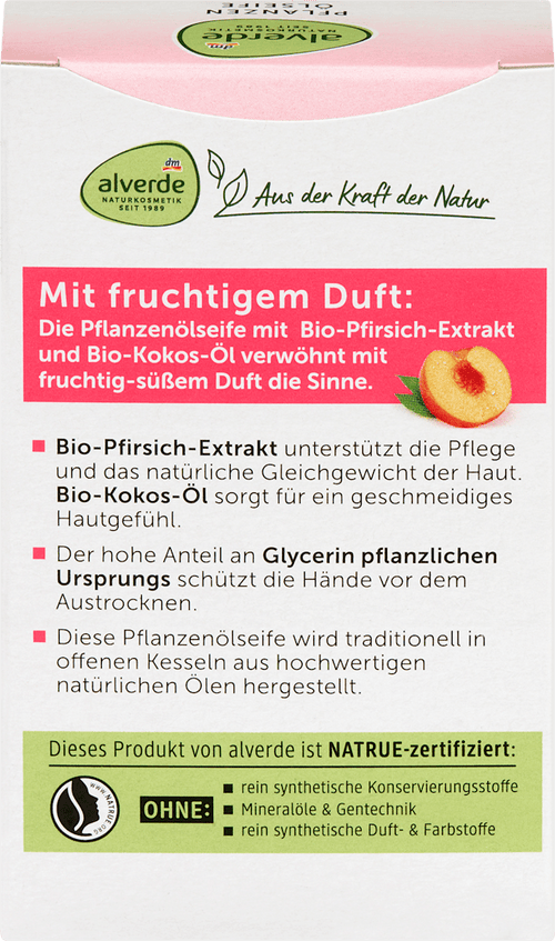 alverde NATURKOSMETIK Bar Soap Vegetable Oil Soap with Peach, 100 g
