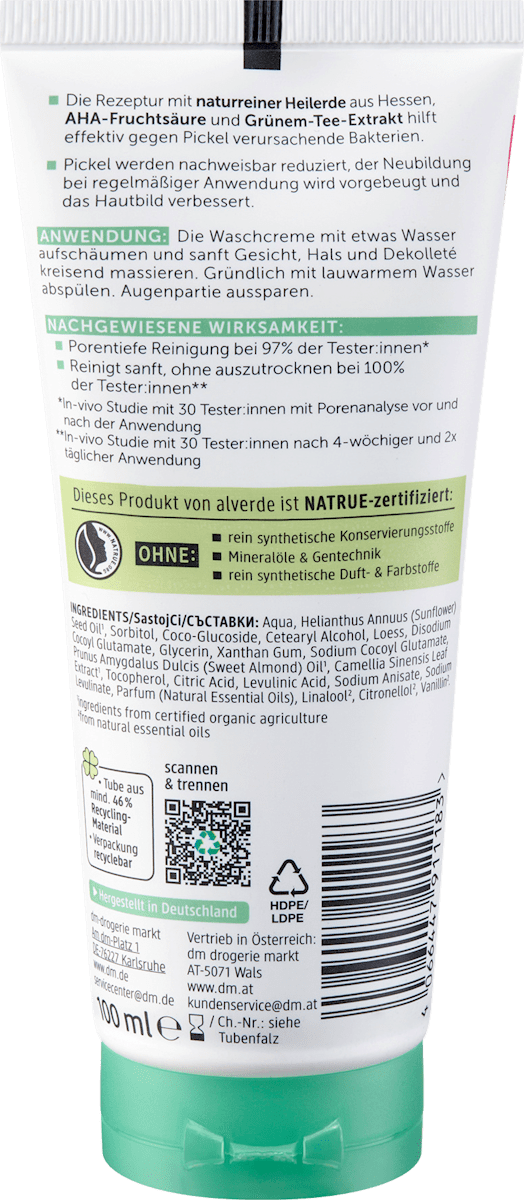 alverde NATURKOSMETIK Clear Wash Cream, 100 ml