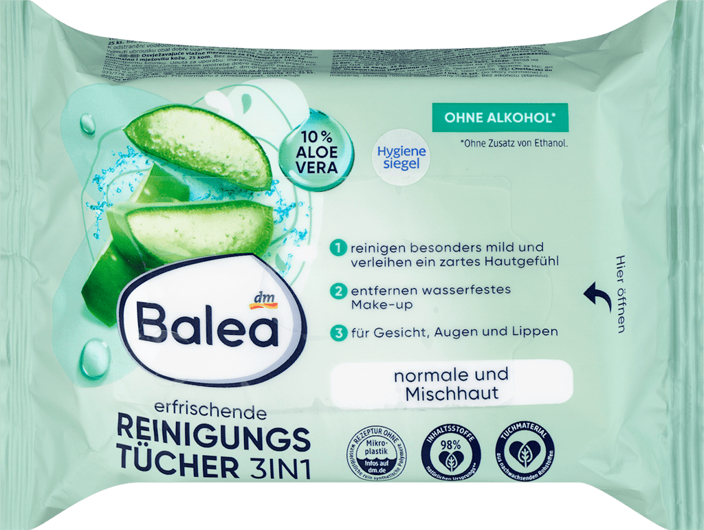 Balea Make-up Remover Wipes 3in1 Refreshing, 25 pcs