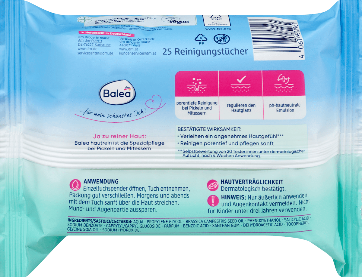 Balea Nourishing Make-up Remover Wipes Hautrein, 25 pcs