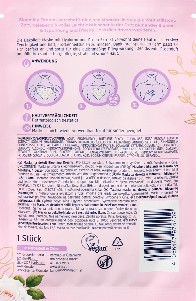 Balea Décolleté Sheet Mask Heart Shape, 1 pc