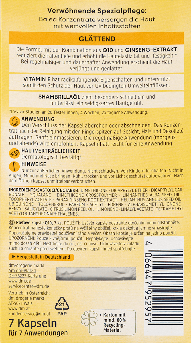 Balea Concentrate Capsules Anti-Wrinkle Q10, 7 pcs