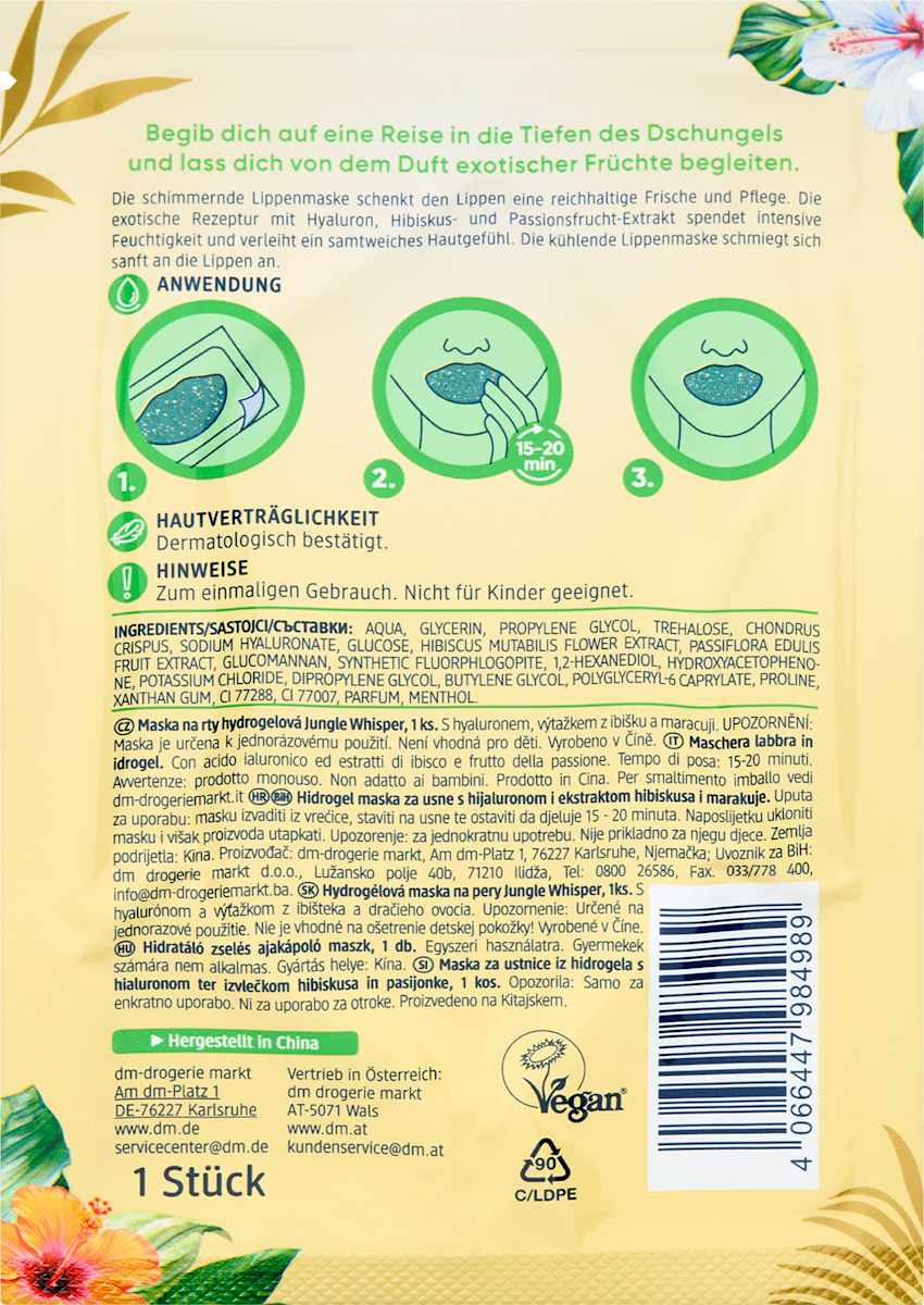 Balea Lip Mask Hydrogel Green, Jungle Whisper, 1 pc