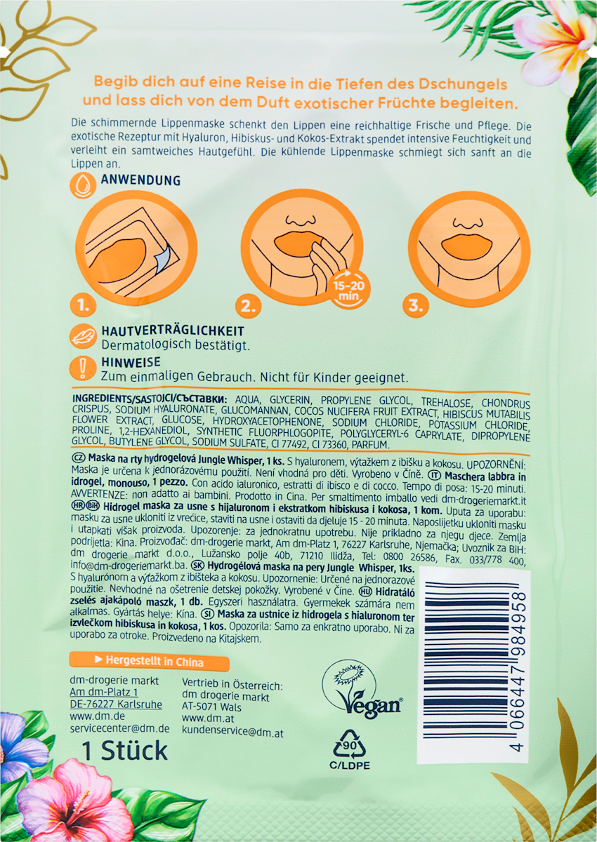 Balea Lip Mask Hydrogel Orange, Jungle Whisper, 1 pc