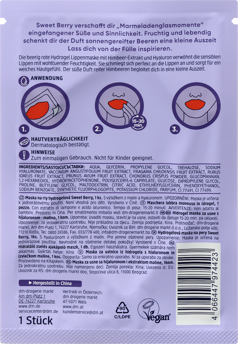 Balea Lip Mask Hydrogel Sweet Berry, 1 pc