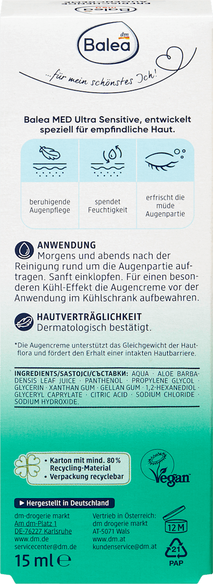 Balea med Eye Cream Refreshing Ultra Sensitive, 15 ml