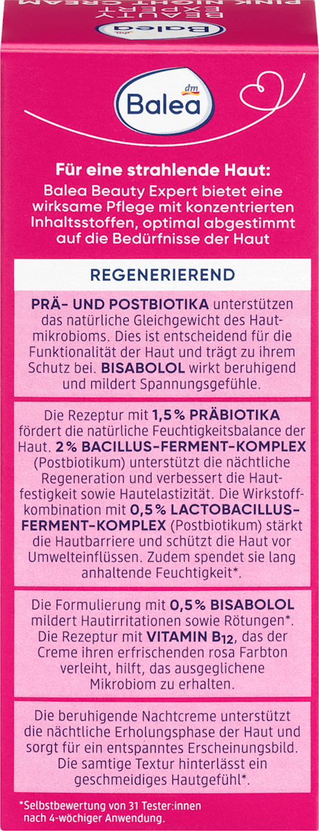 Balea Night Cream Beauty Expert Pink Night, 50 ml