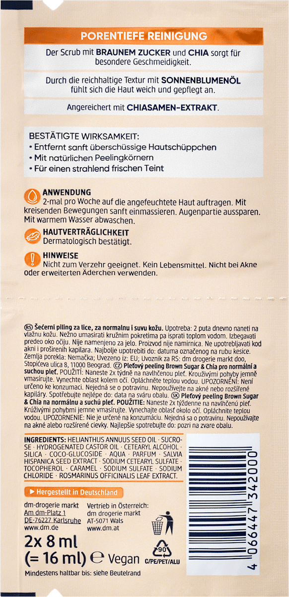 Balea Peeling Brown Sugar Scrub (2x8 ml), 16 ml