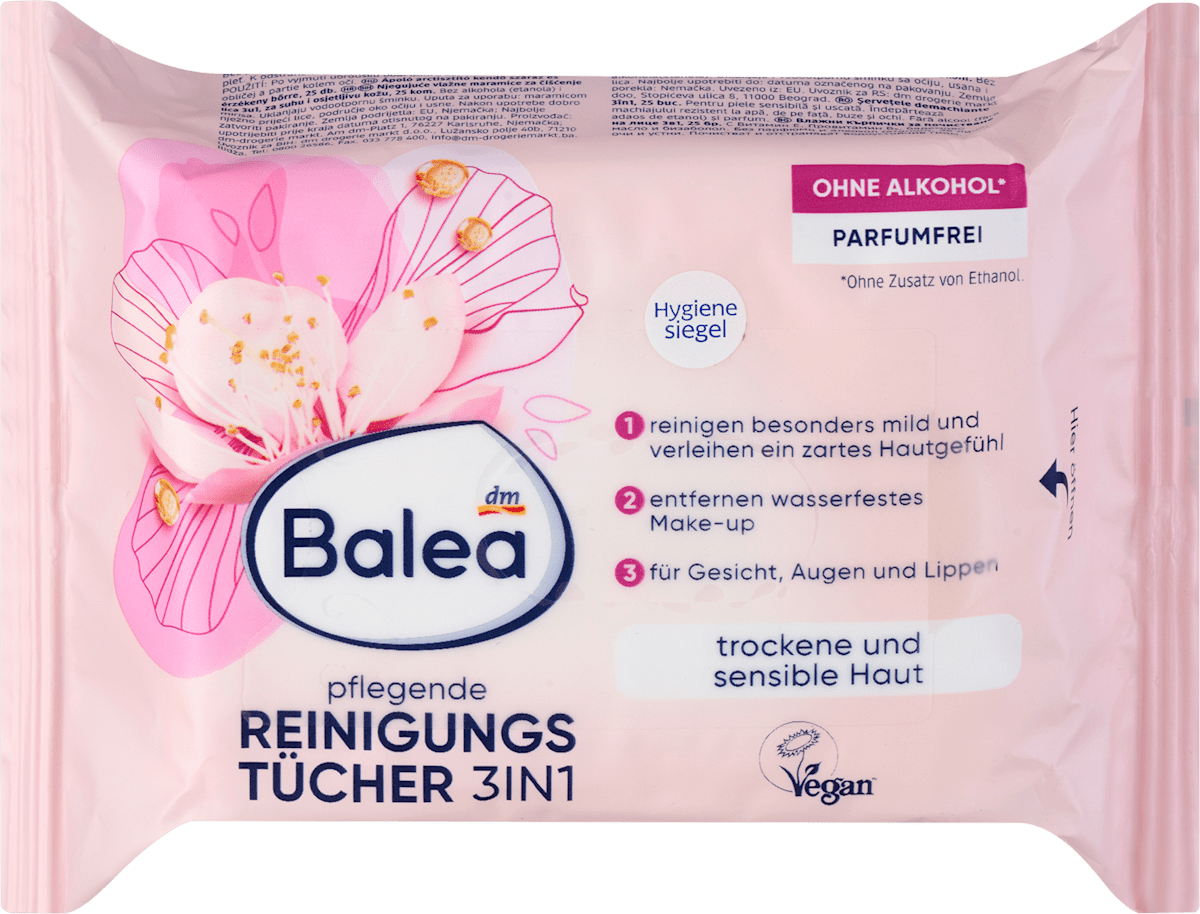 Balea Nourishing Cleansing Wipes 3in1, 25 pcs
