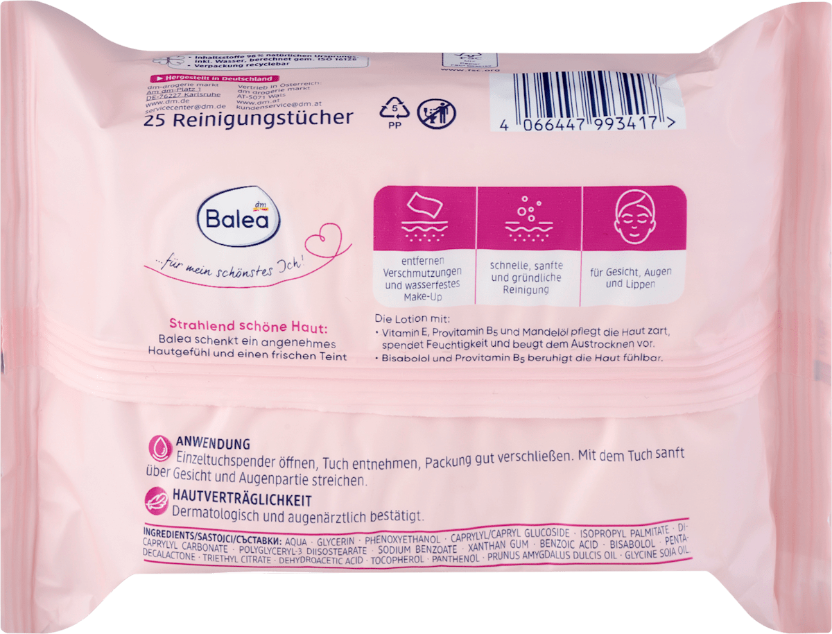 Balea Nourishing Cleansing Wipes 3in1, 25 pcs