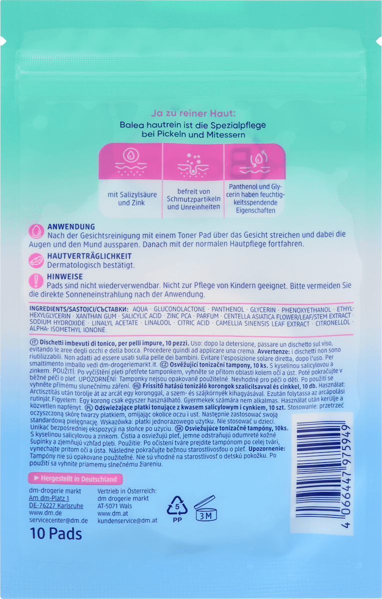 Balea Toner Pads Hautrein Refreshing 10 pcs