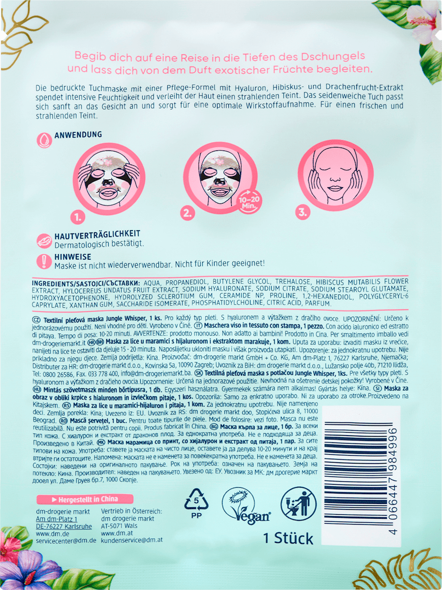 Balea Sheet Mask Sloth, Jungle Whisper, 1 pc