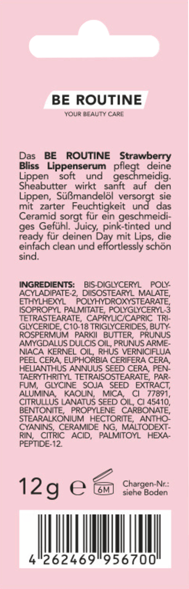 BE ROUTINE Lip Serum Strawberry Bliss Hydrating & Glossy, 12 g
