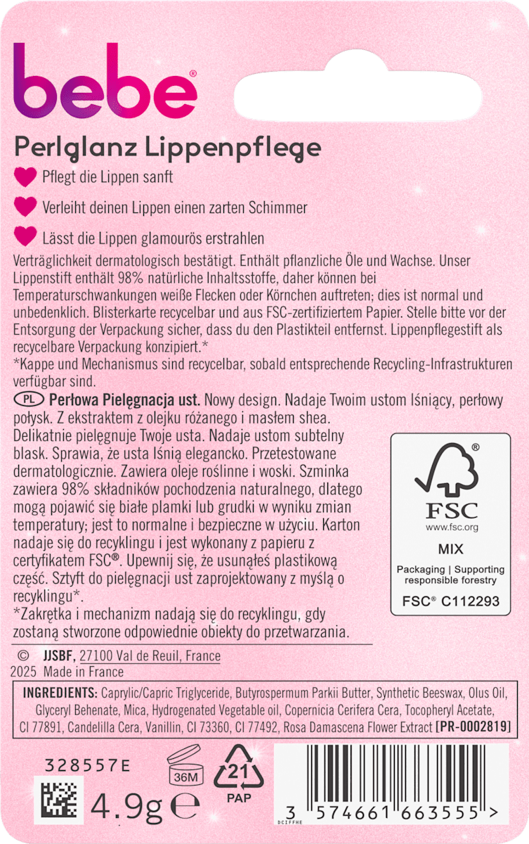 bebe Lip Care Pearl Shine, 4.9 g