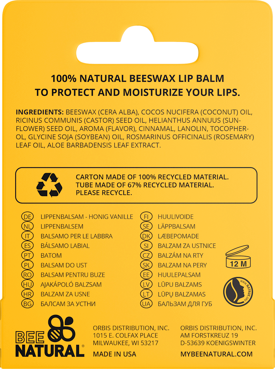 BEE NATURAL Honey Vanilla Lip Balm, 4.2 g