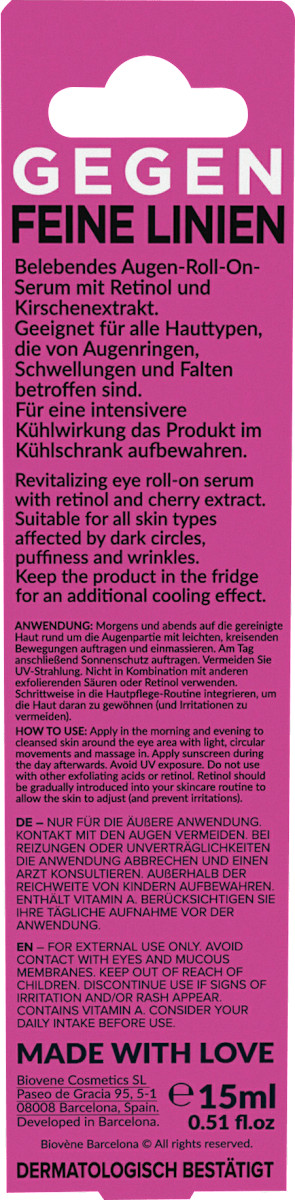BIOVÈNE BARCELONA Eye Roll-On De-Puffing Retinol, 15 ml