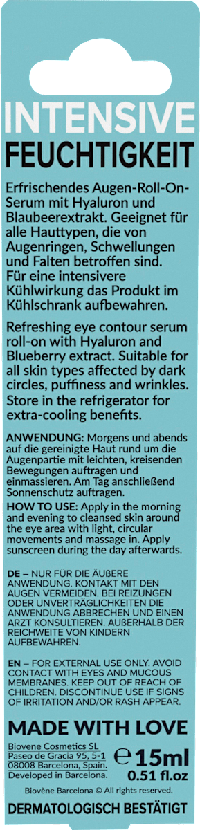 BIOVÈNE BARCELONA Eye Roll-On Hydra-Power Hyaluron, 15 ml