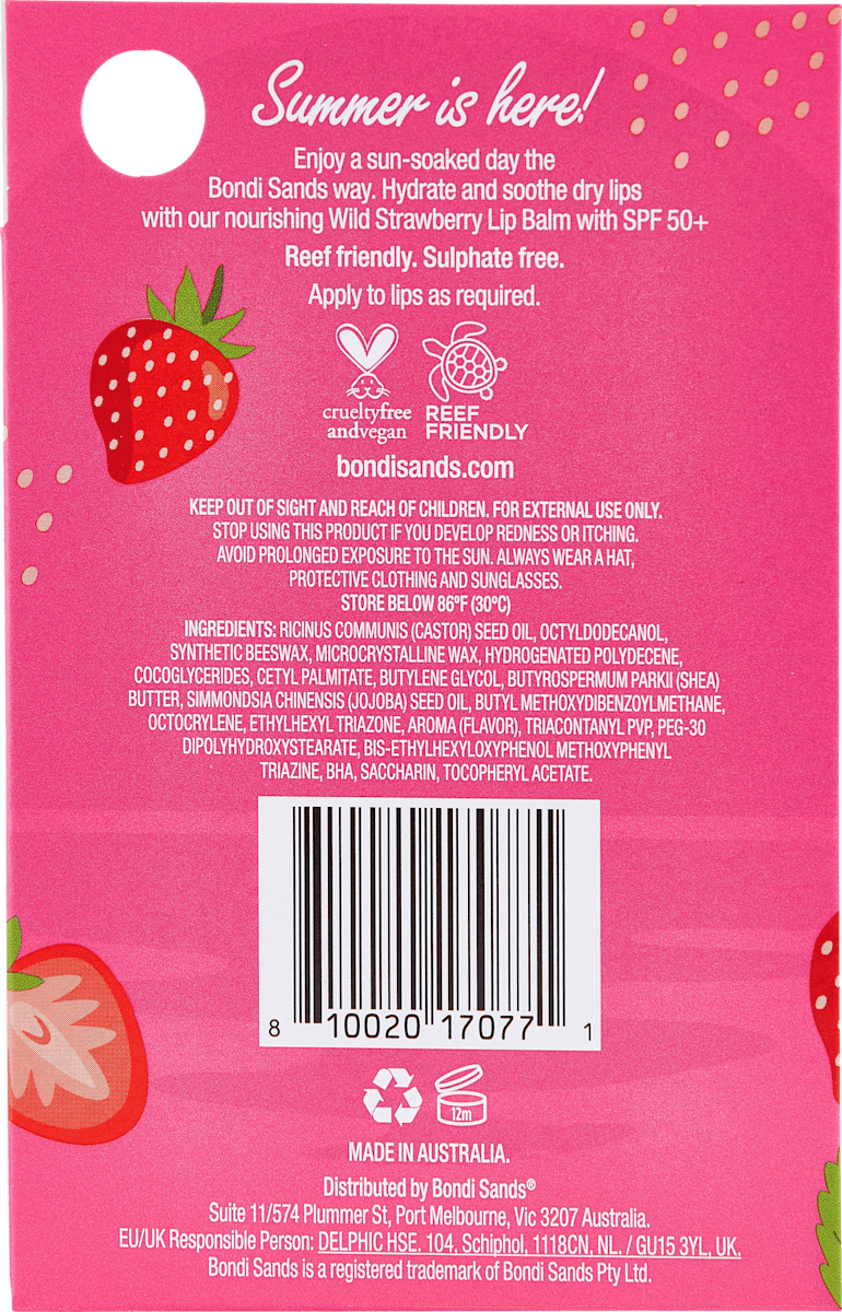 Bondi Sands Lip Balm Strawberry SPF 50+, 10 g