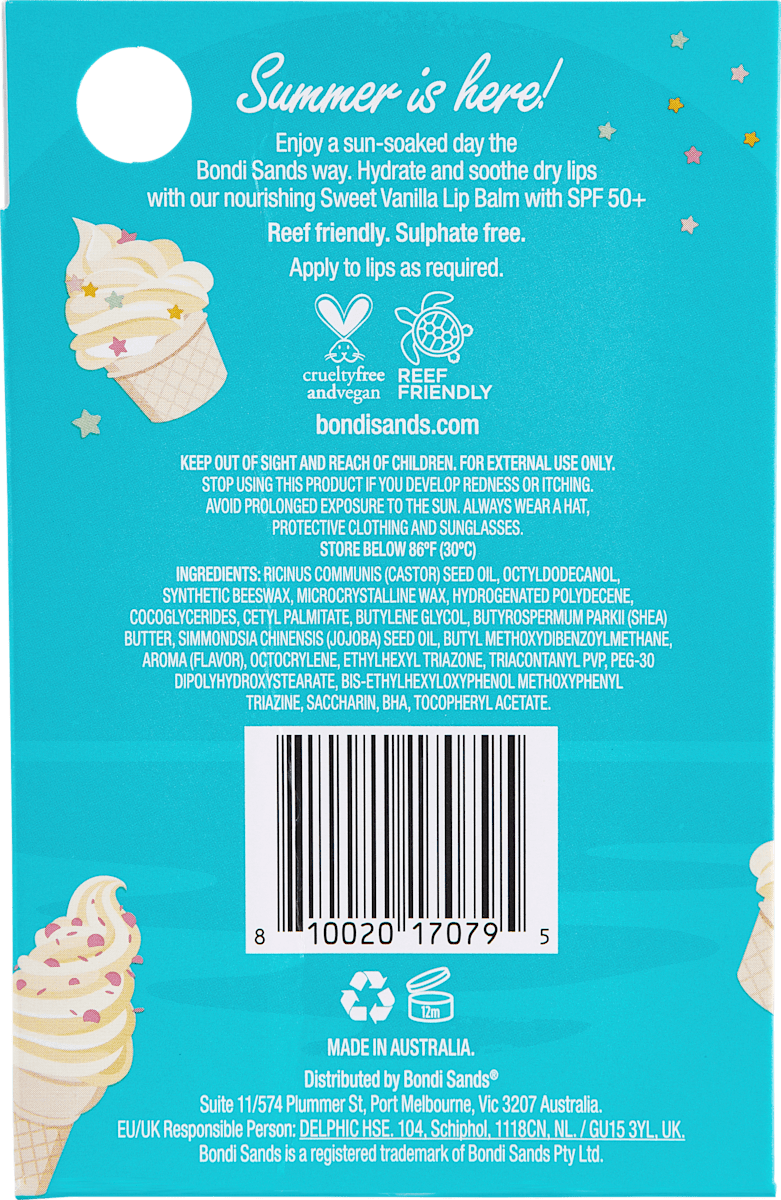 Bondi Sands Lip Balm Vanilla SPF 50+, 10 g