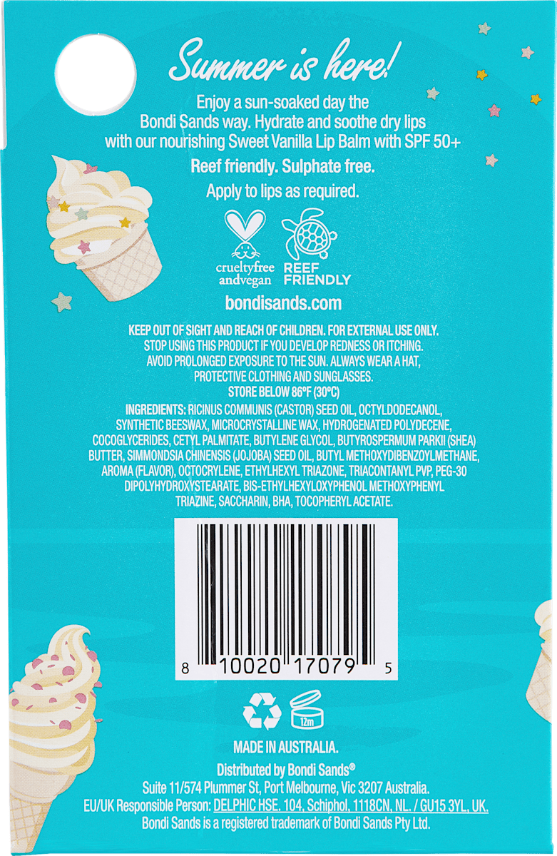Bondi Sands Lip Balm Vanilla SPF 50+, 10 g