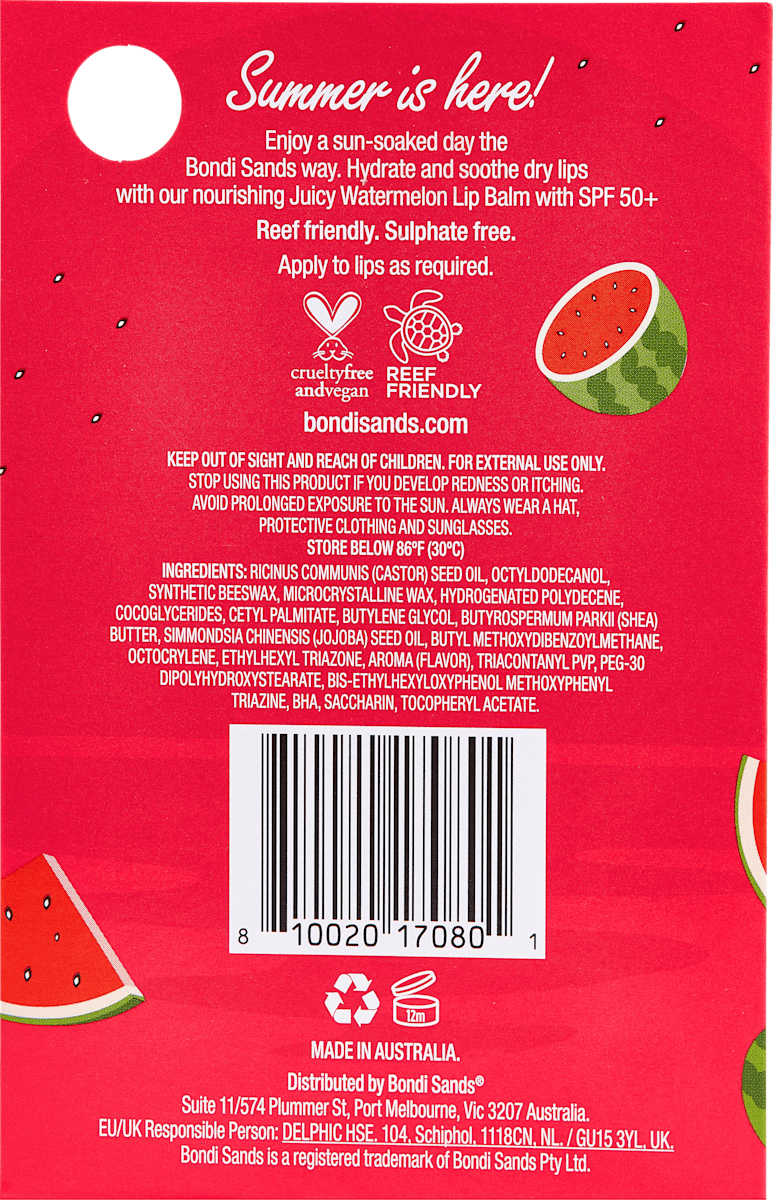 Bondi Sands Lip Balm Watermelon SPF 50+, 10 g