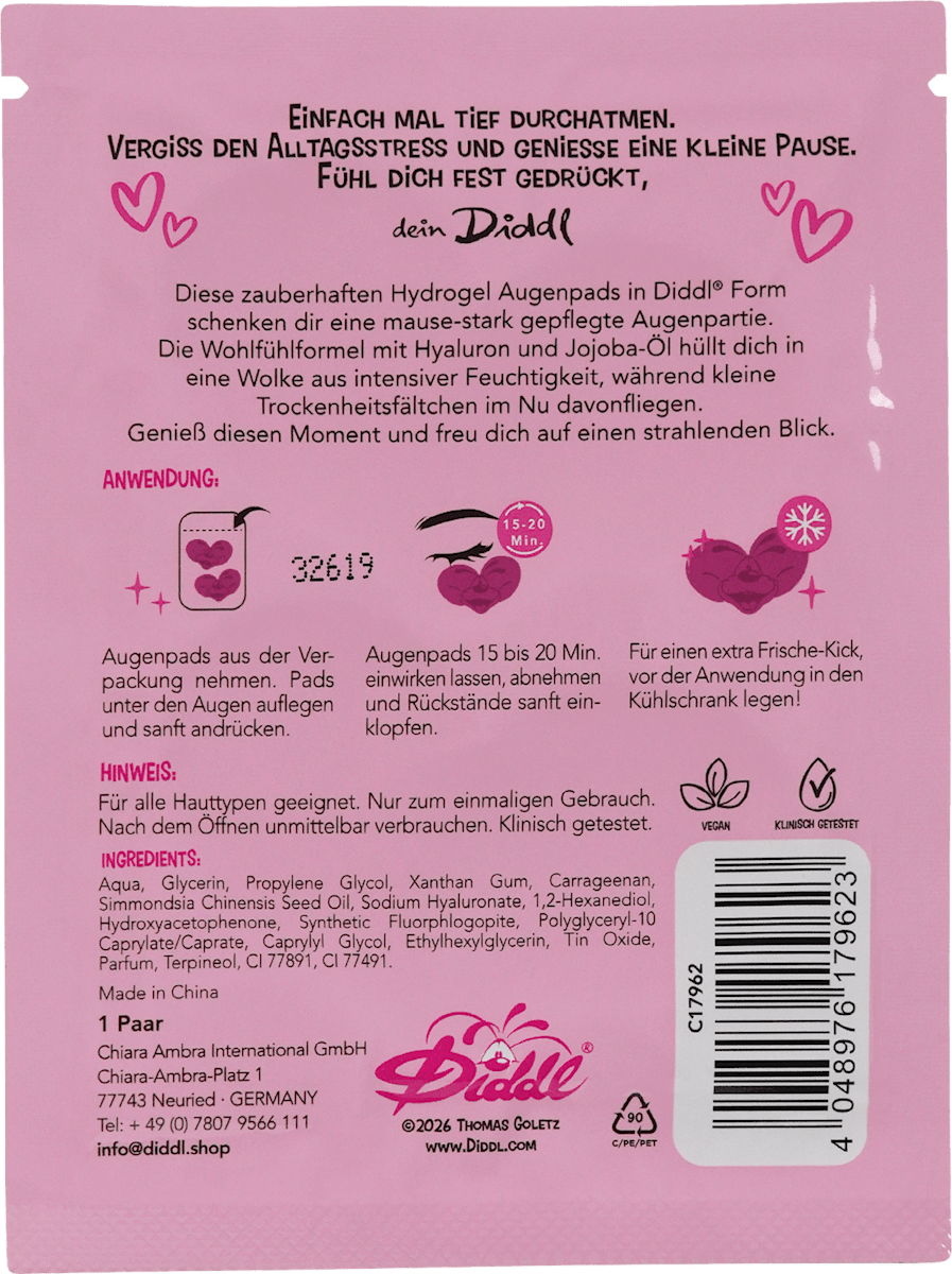 Diddl Hydrogel Eye Pads Hyaluron & Jojoba Oil (1 pair), 2 pcs