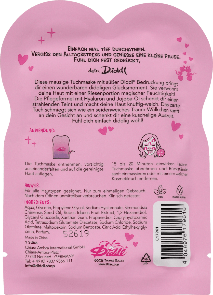 Diddl Sheet Mask Printed Hyaluron & Jojoba Oil, 1 pc