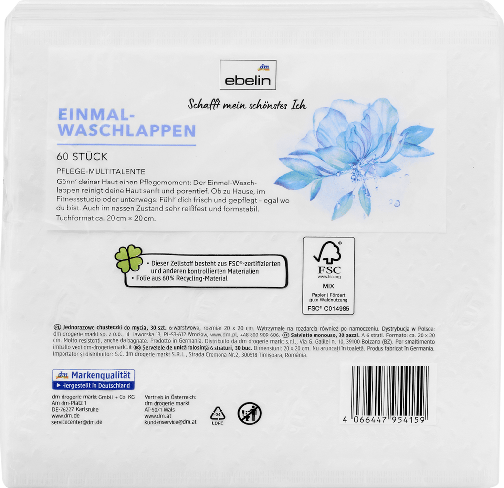 ebelin Disposable Washcloths, 60 pcs