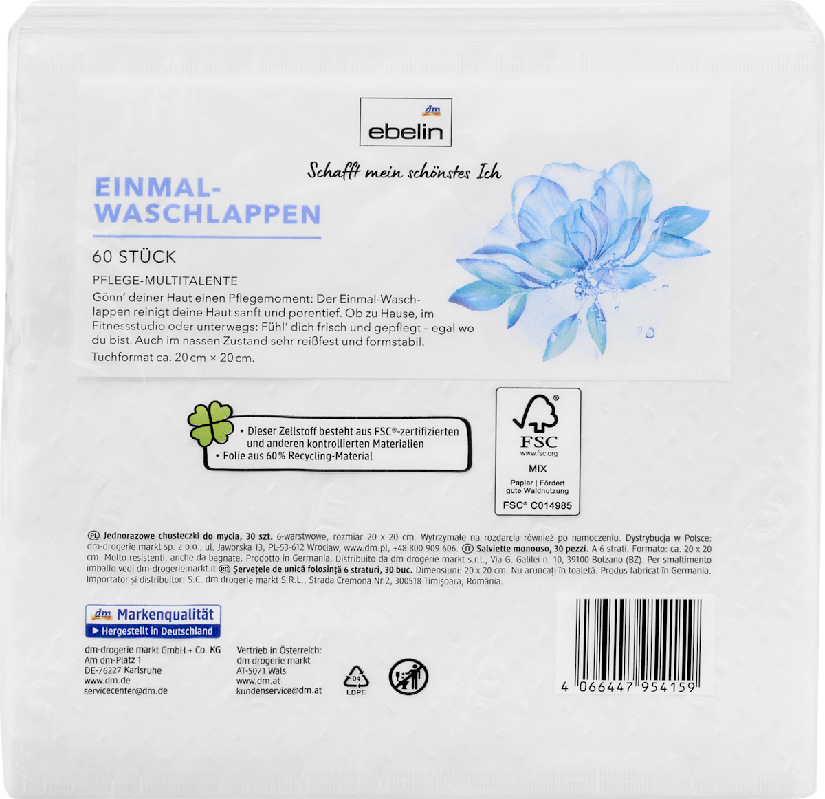 ebelin Disposable Washcloths, 60 pcs