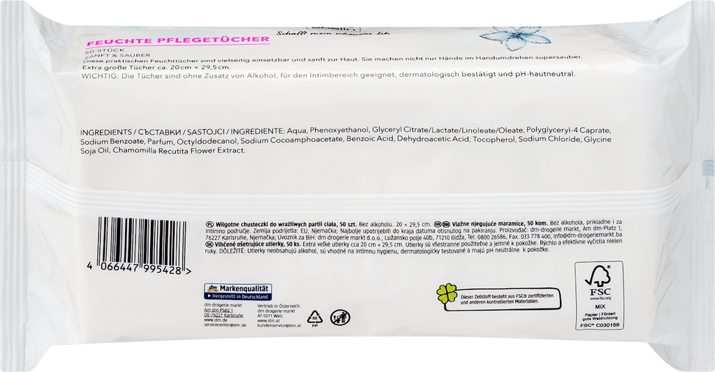 ebelin Moist Care Wipes, 50 pcs