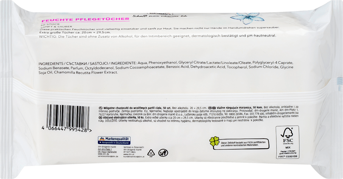 ebelin Moist Care Wipes, 50 pcs