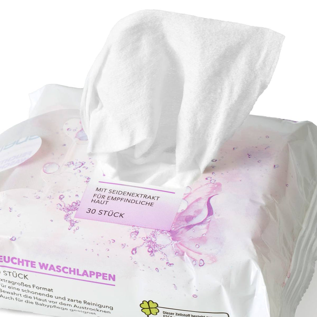 ebelin Wet Washcloths with Silk Extract, 30 pcs