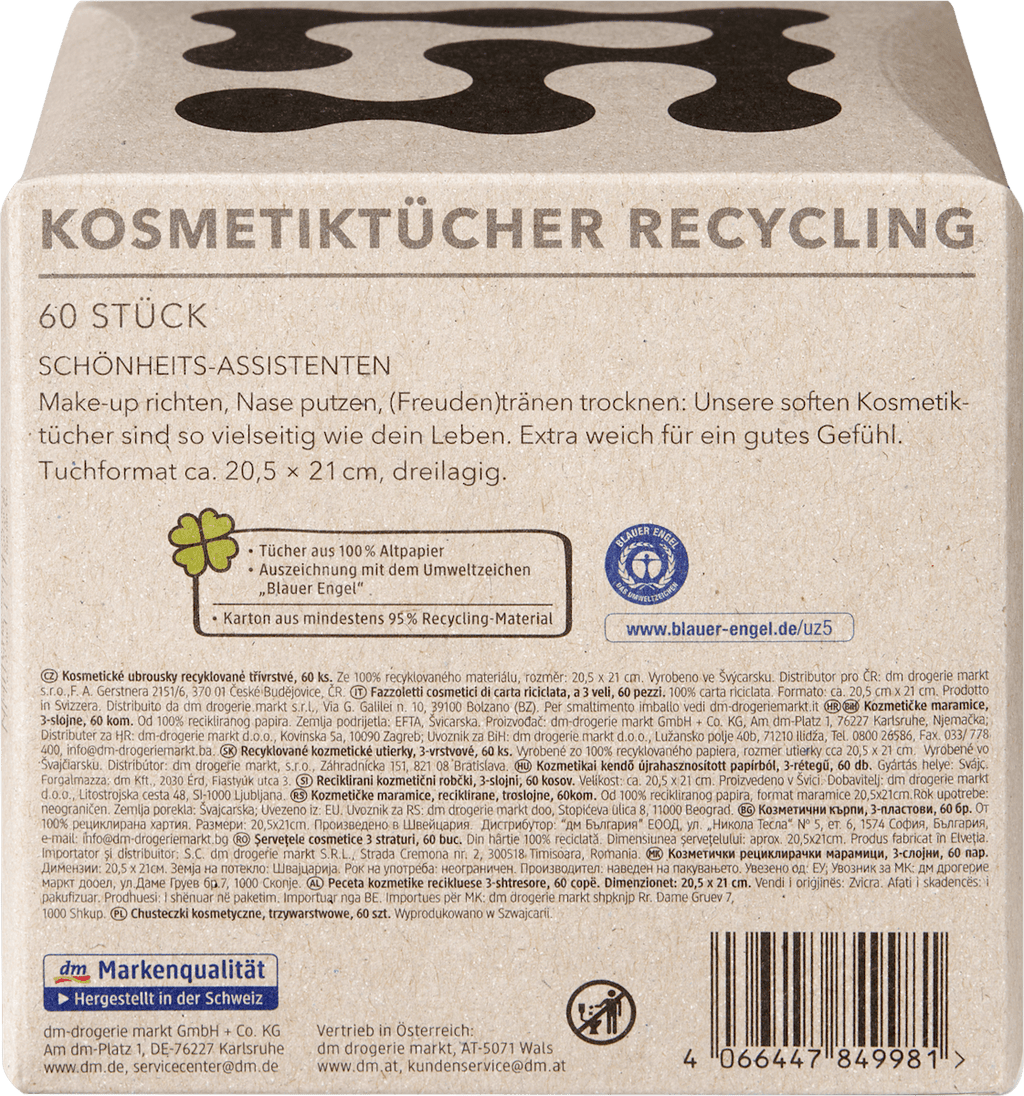 ebelin Recycled Facial Tissues 3-ply, 60 pcs