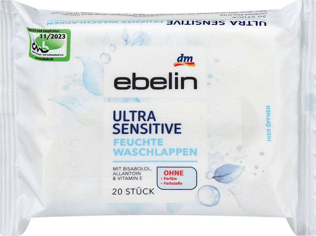 ebelin Wet Washcloths Ultra Sensitive, 20 pcs