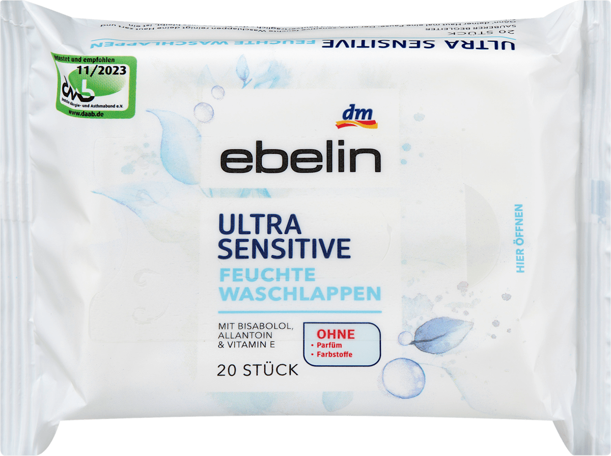 ebelin Wet Washcloths Ultra Sensitive, 20 pcs