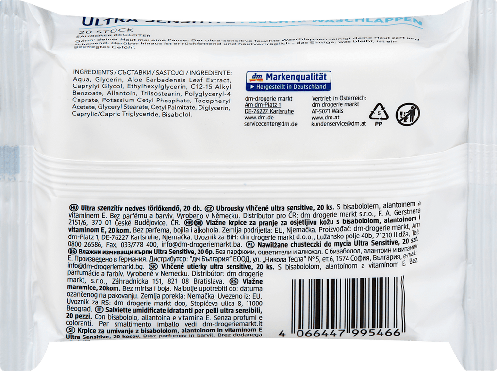 ebelin Wet Washcloths Ultra Sensitive, 20 pcs