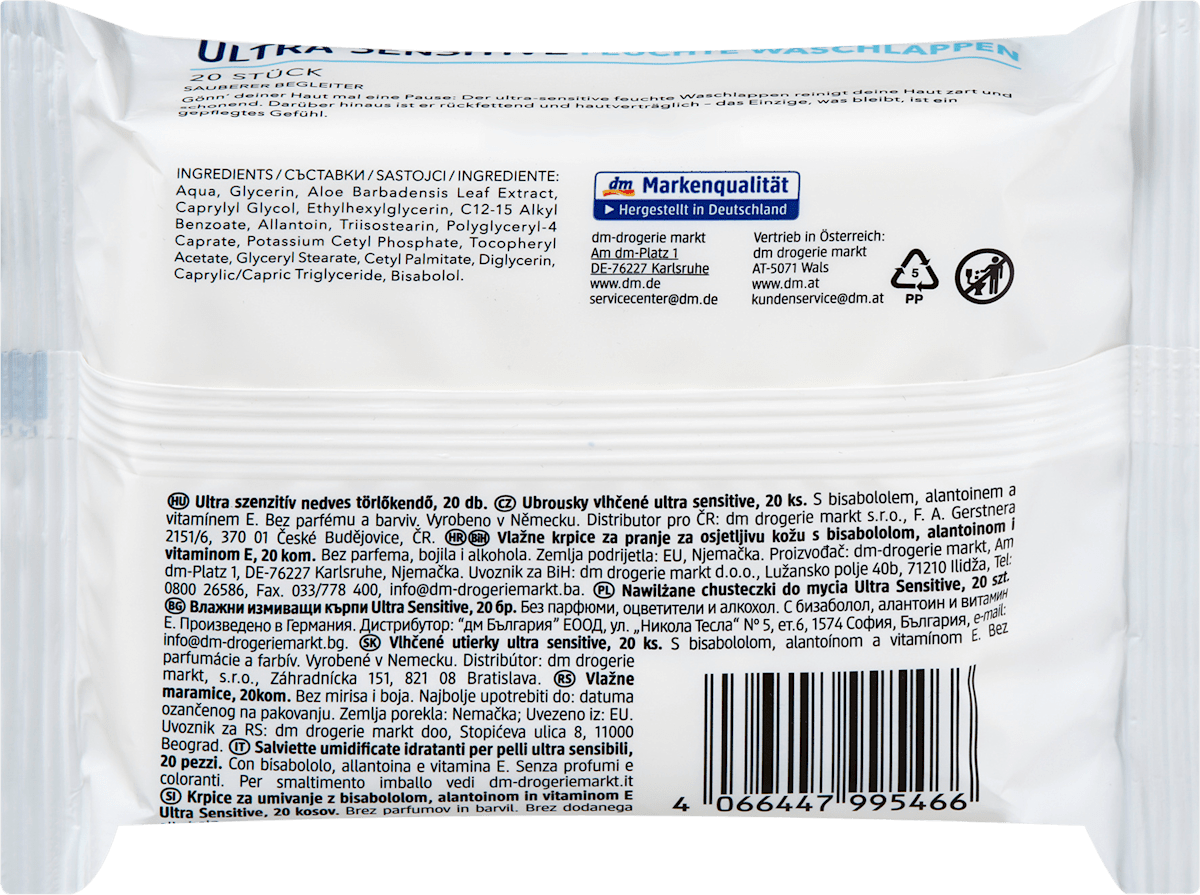 ebelin Wet Washcloths Ultra Sensitive, 20 pcs