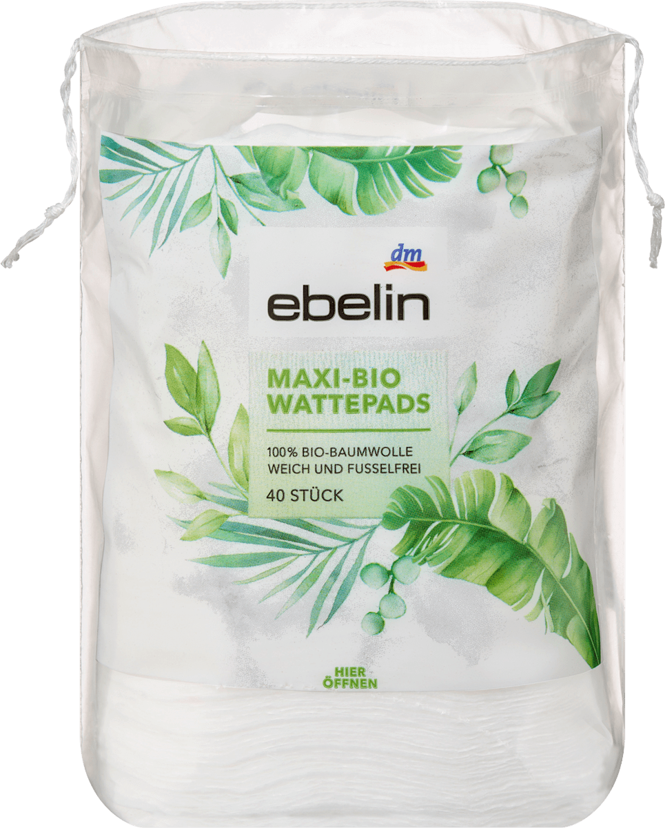 ebelin Organic Maxi Cotton Pads GOTS Certified, 40 pcs