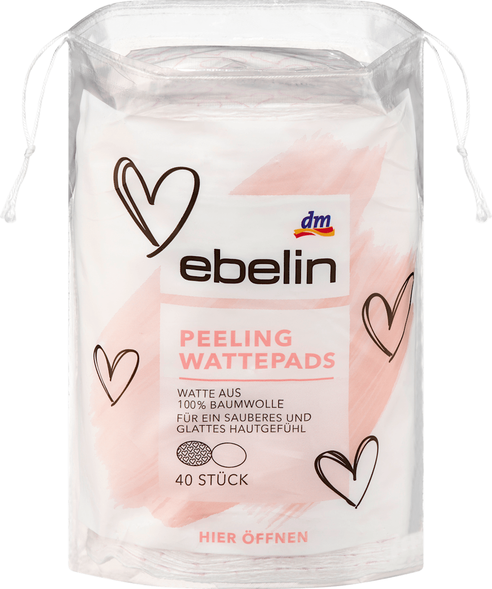ebelin Exfoliating Cotton Pads Hearts, 40 pcs