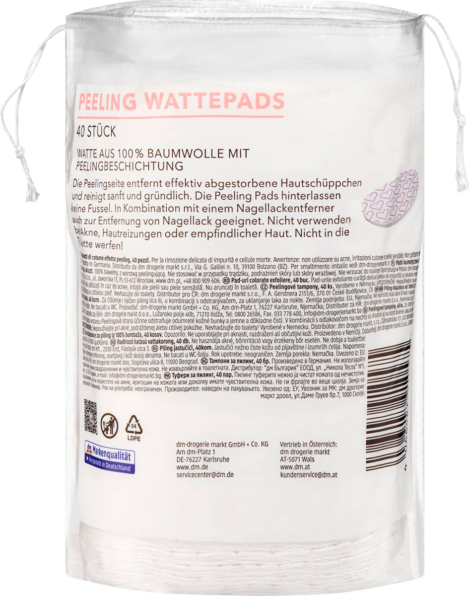 ebelin Exfoliating Cotton Pads Hearts, 40 pcs