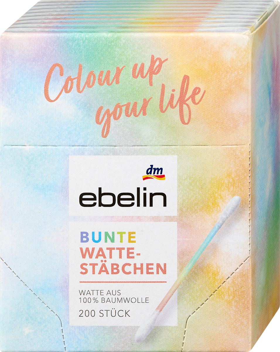 ebelin Cotton Buds Colourful, 200 pcs