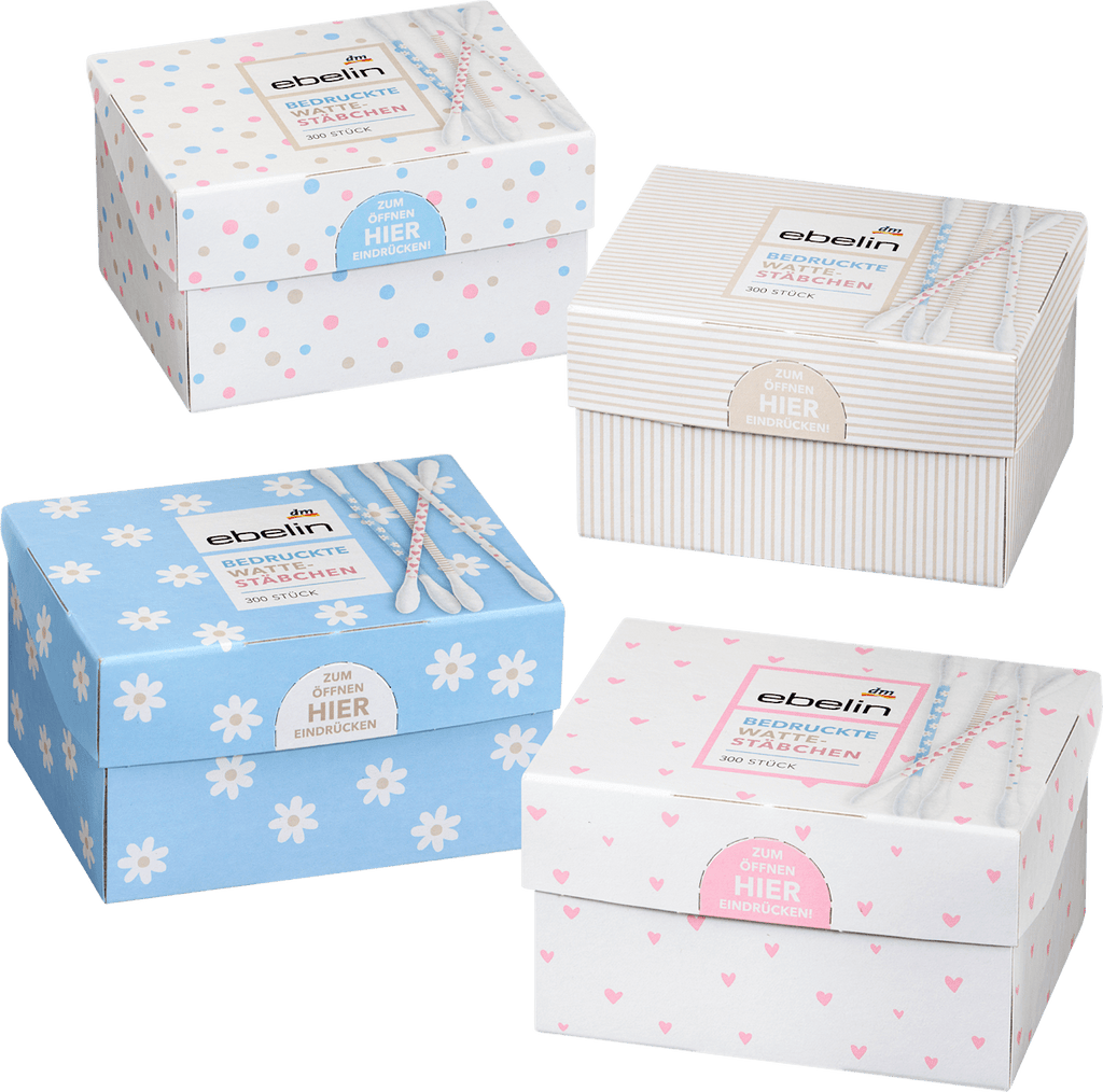 ebelin Cotton Buds with Printed Paper Sticks Motif Box, 300 pcs