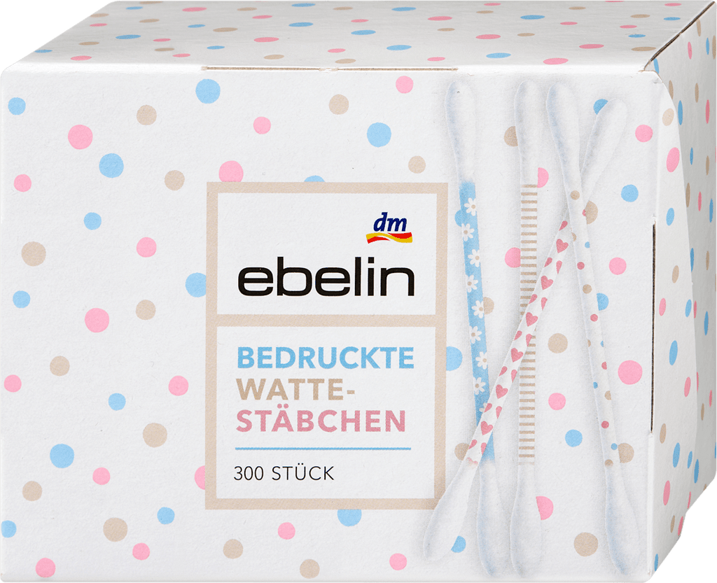 ebelin Cotton Buds with Printed Paper Sticks Motif Box, 300 pcs